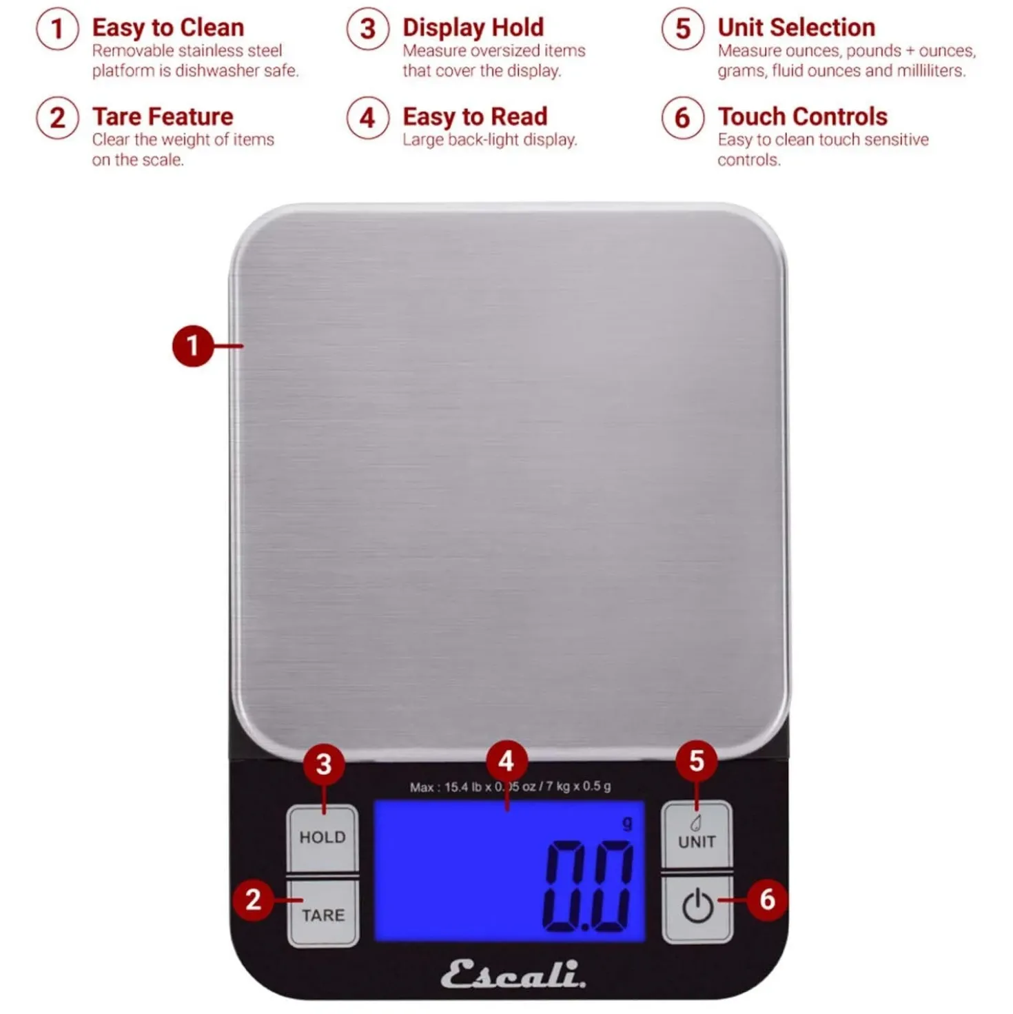 Escali Nutro digitale keukenweegschaal 7 kg
