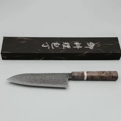 Hatsukokoro Ryuhyo Kurozome SG2 Damast Birch Santoku 18 cm