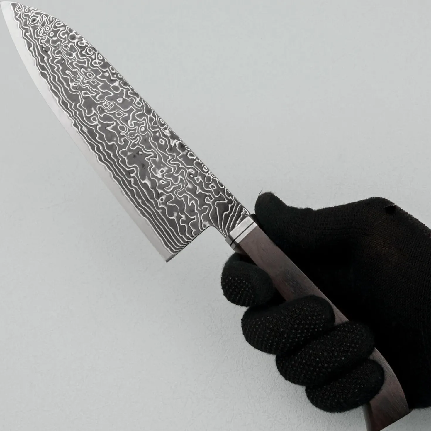 Hatsukokoro Ryuhyo Kurozome SG2 Damast Curved Ebony Santoku 17.5 cm