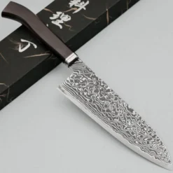 Hatsukokoro Ryuhyo Kurozome SG2 Damast Curved Ebony Santoku 17.5 cm