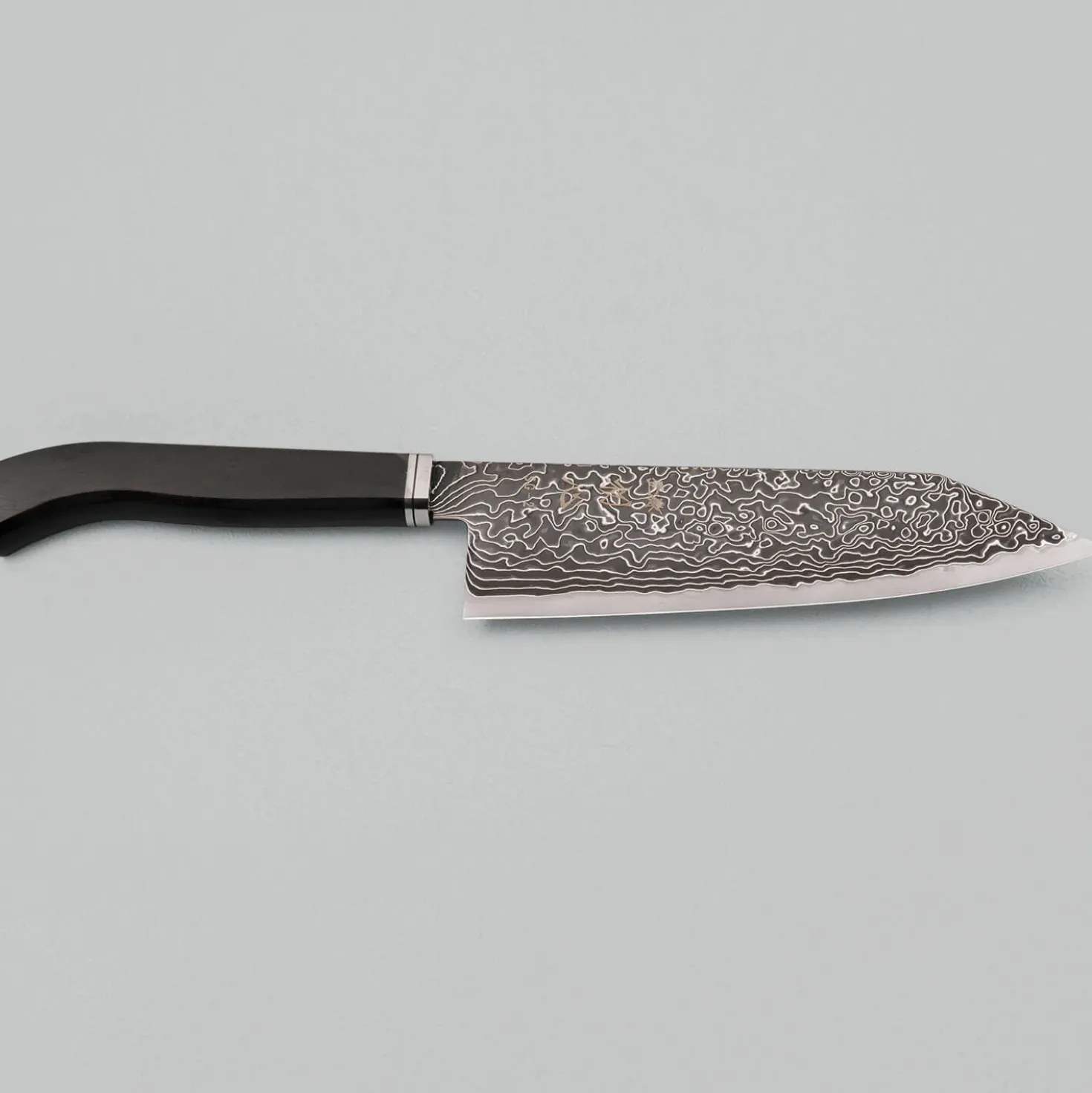 Hatsukokoro Ryuhyo Kurozome SG2 Damast Curved Ebony Bunka 18 cm