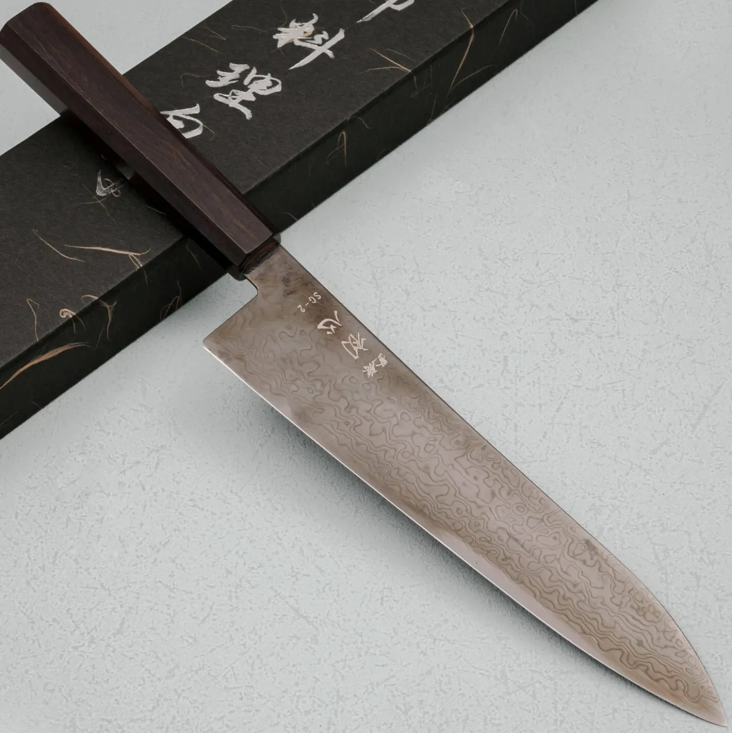 Hatsukokoro Ryuhyo SG2 Damast Ebony Black Coating Gyuto 21 cm