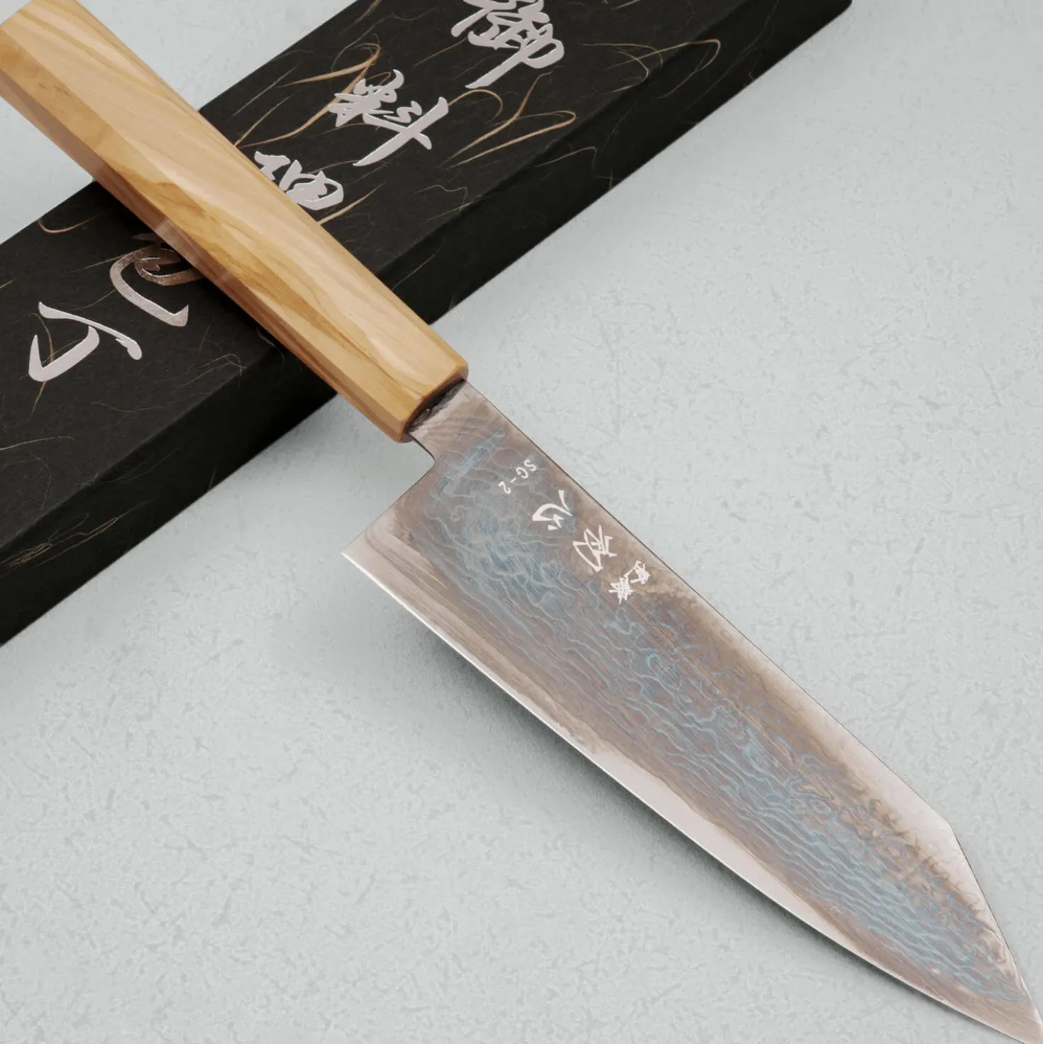 Hatsukokoro Ryuhyo SG2 Damast Olive Black Coating Bunka 18 cm