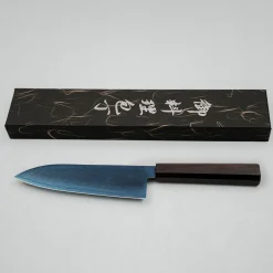 Hatsukokoro Ryuhyo SG2 Damast Ebony Blue Coating Santoku 18 cm
