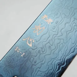 Hatsukokoro Ryuhyo SG2 Damast Ebony Blue Coating Gyuto 21 cm