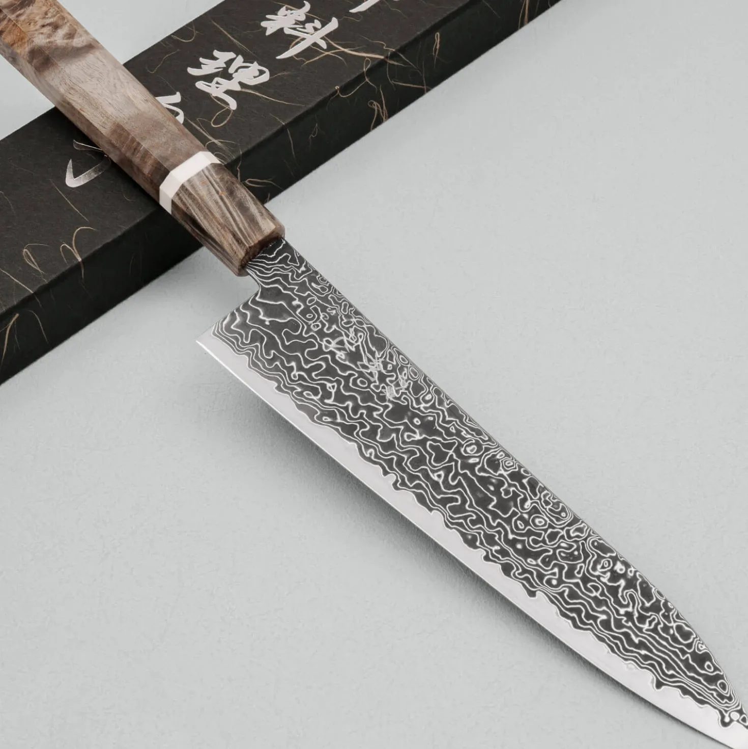 Hatsukokoro Ryuhyo SG2 Kurozome Damast Birch Gyuto 21 cm