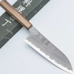 Hatsukokoro x Nigara Aogami 2 Nashiji Damast Bubinga Santoku 18 cm