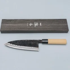 Ittetsu Uraoshi Hand Forged Tsuchime Kurouchi Shiro #2 Deba 16.5 cm Lefthanded