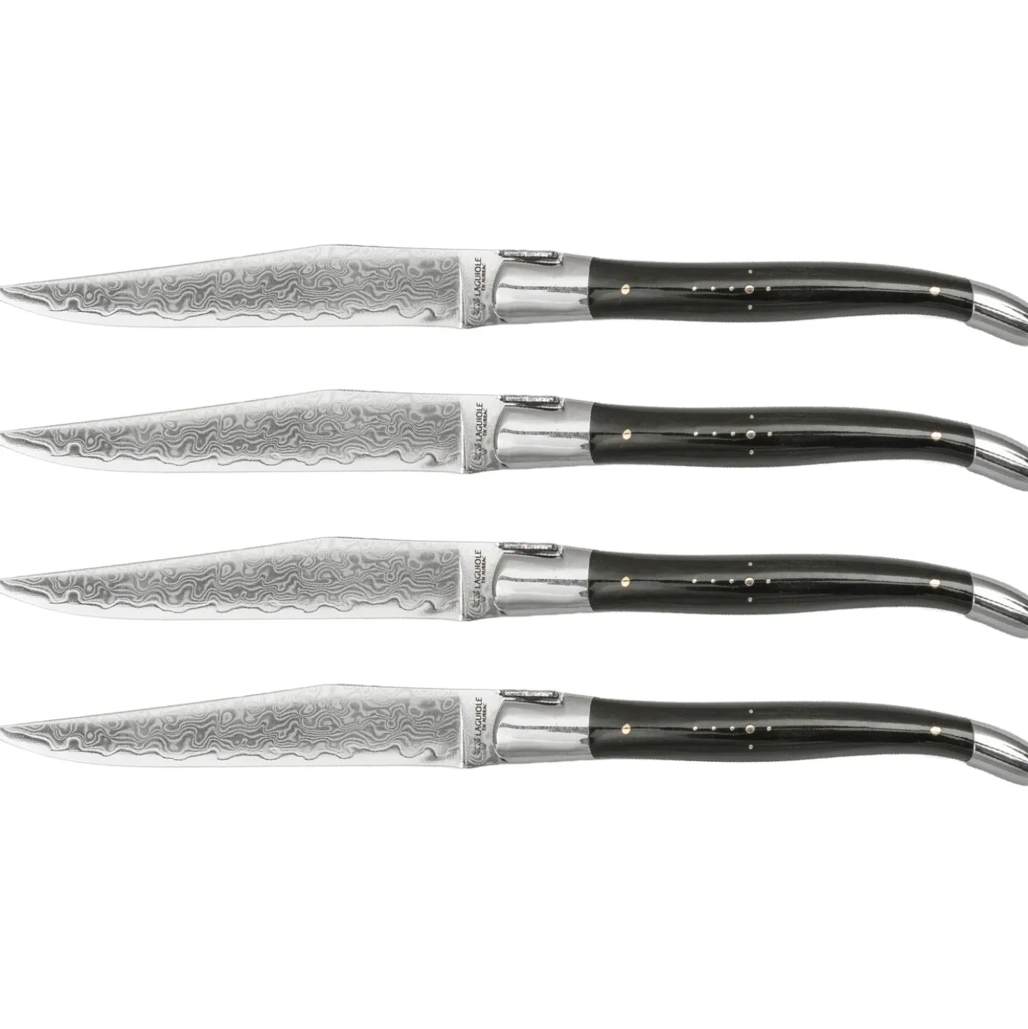 Laguiole en Aubrac Damascus Steakmes Hoorn 4 delig