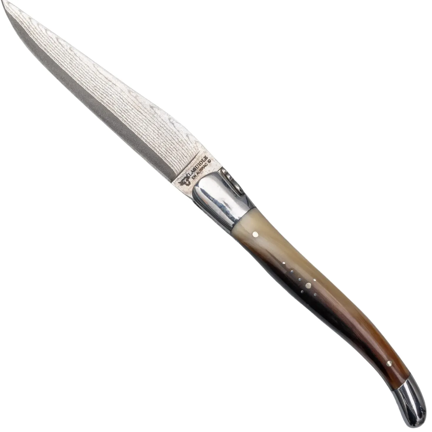 Laguiole en Aubrac Damast Zakmes Hoorn 12 cm