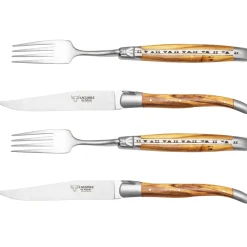 Laguiole en Aubrac Steakmessen en vorkenset Olijf 4 delig