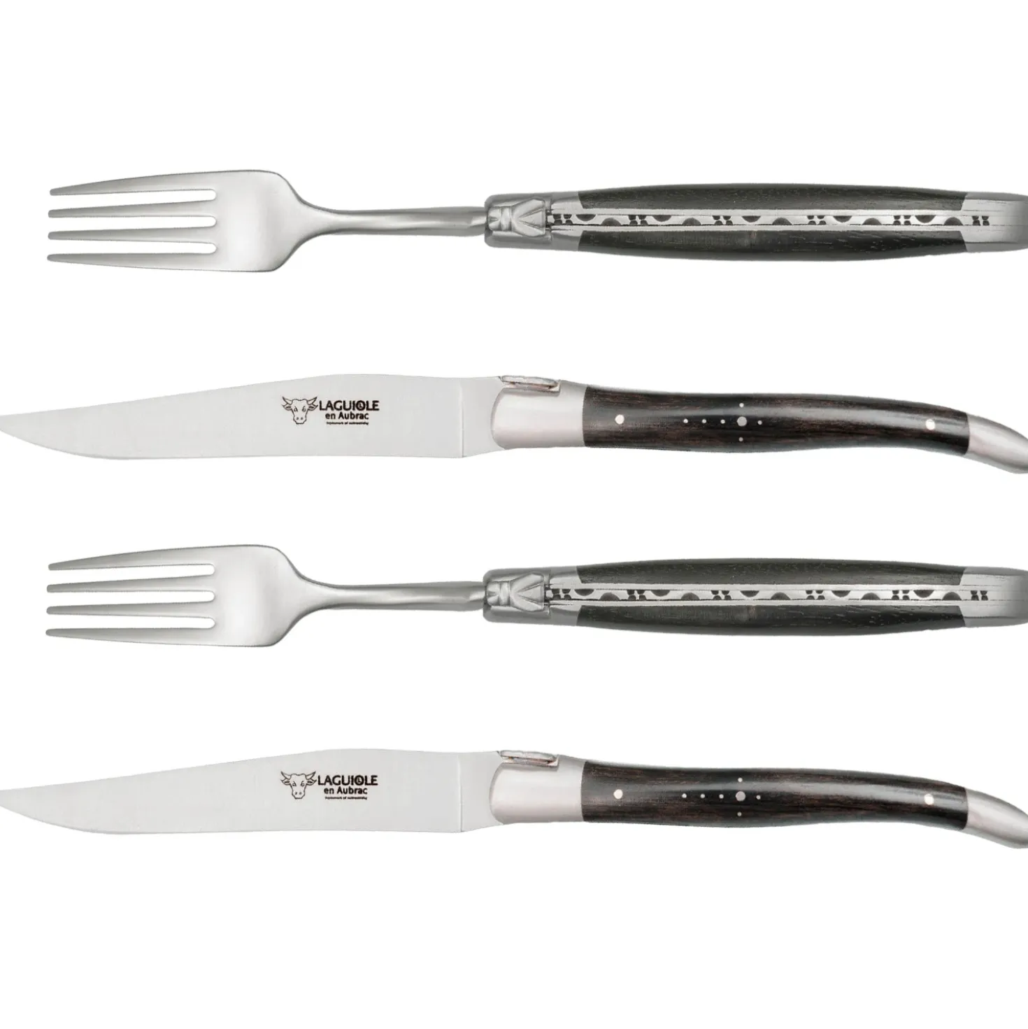 Laguiole en Aubrac Steakmessen en vorkenset Ebbenhout 4 delig