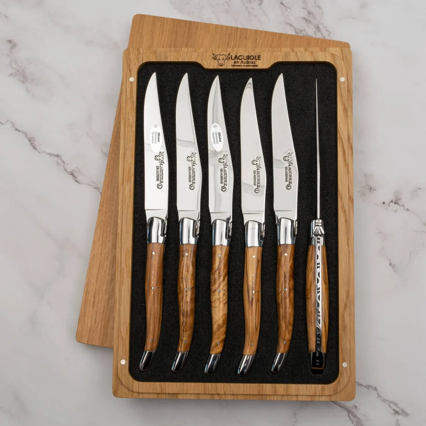 Laguiole en Aubrac Steakmessenset Olijf 6 delig