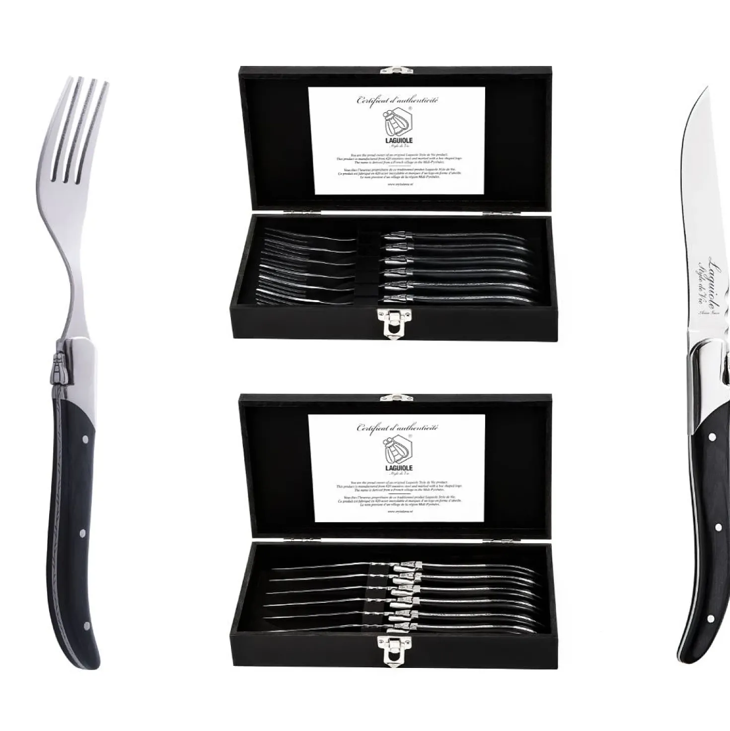 Laguiole Style De Vie Luxury Line Steakmessen & Vorkenset Ebbenhout