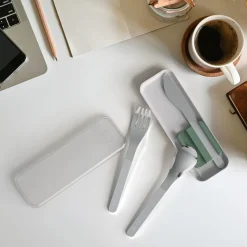 Monbento RVS Pocket Bestek Slim Box • Natural Green