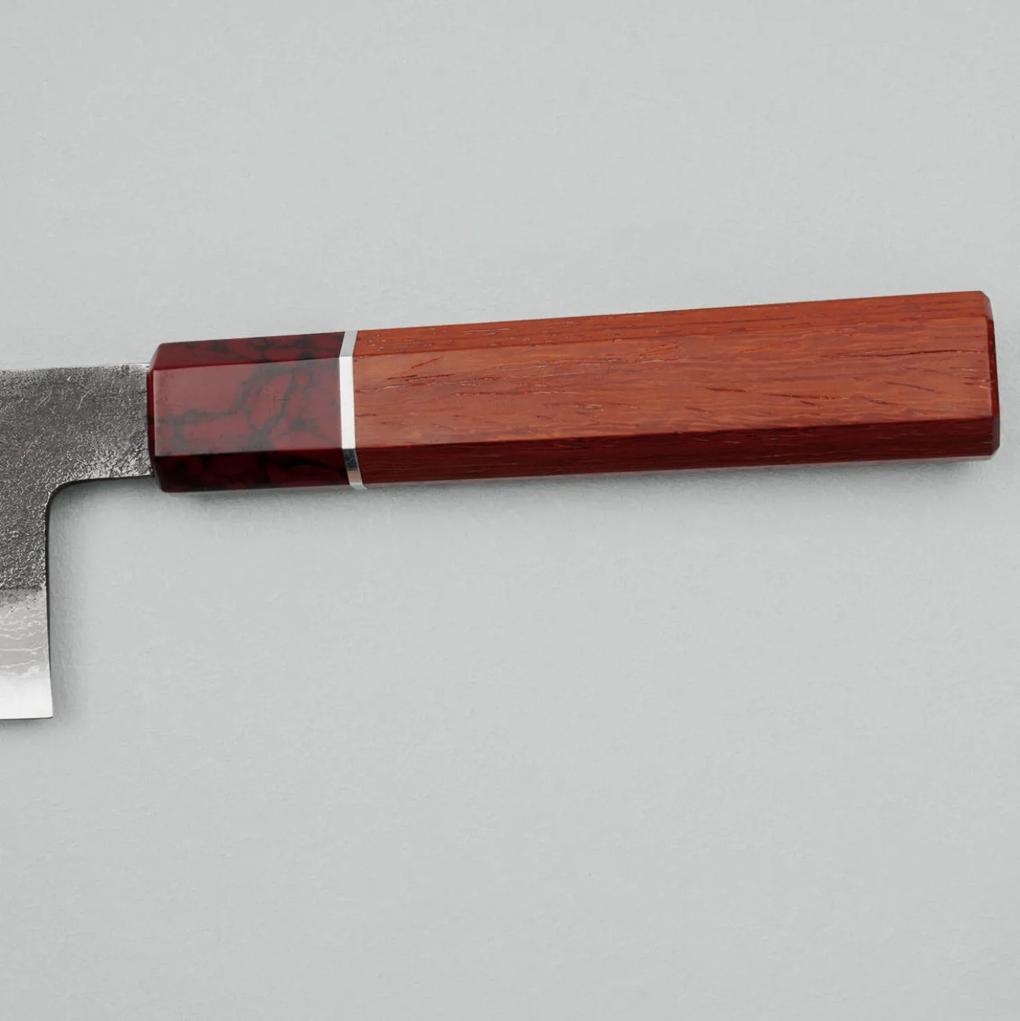 Mutsumi Hinoura Shirogami #2 Kurouchi Damast Padouk Gyuto 21 cm