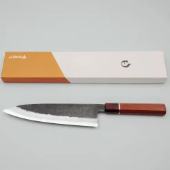 Mutsumi Hinoura Shirogami #2 Kurouchi Damast Padouk Gyuto 21 cm