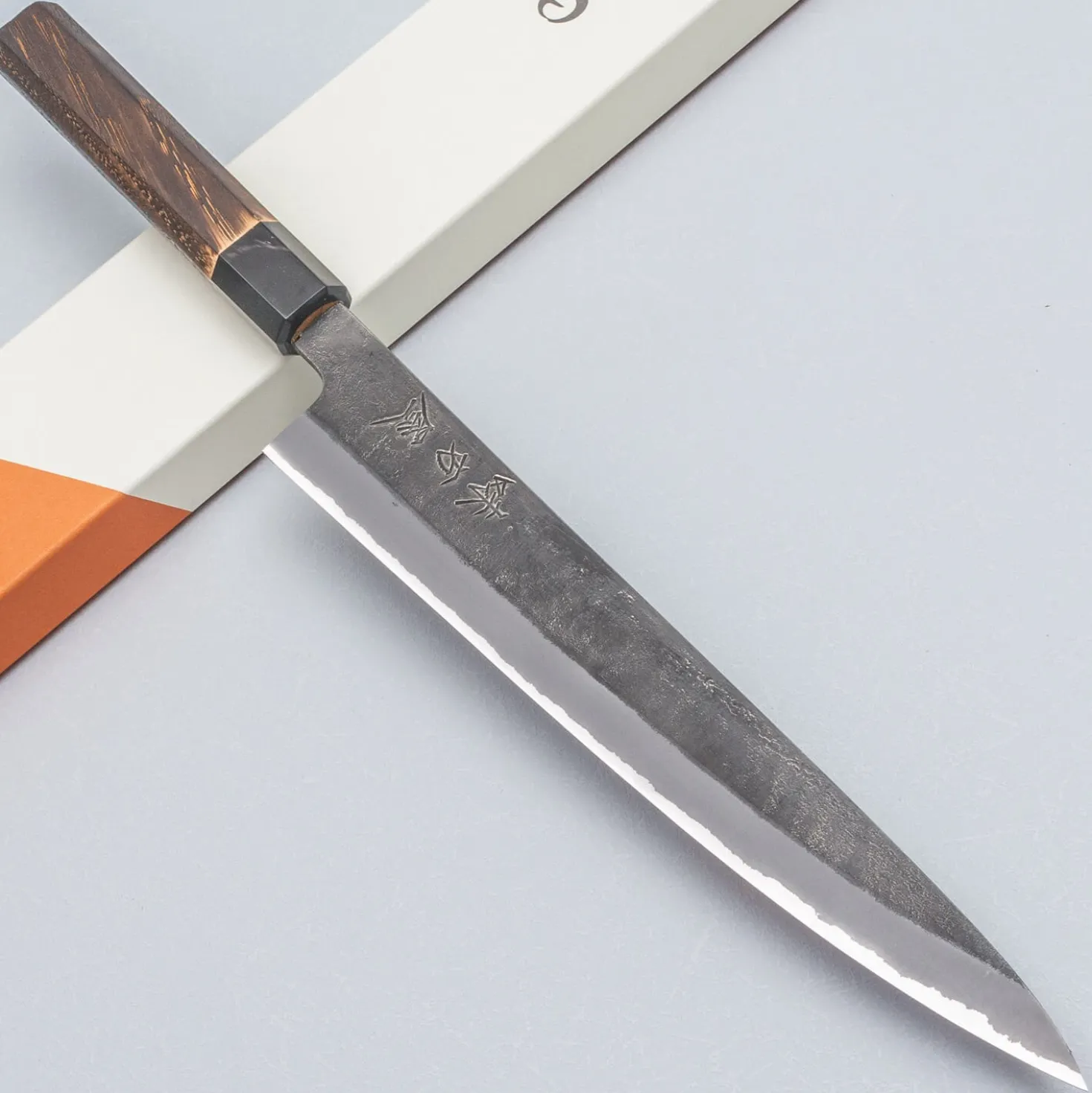 Mutsumi Hinoura Shirogami Kurouchi Nashiji Sujihiki 24 cm