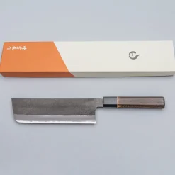 Mutsumi Hinoura Shirogami Kurouchi Nashiji Nakiri 18 cm
