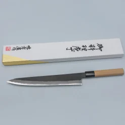Mutsumi Hinoura Shirogami Kurouchi Magnolia Sujihiki 24 cm