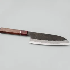 Mutsumi Hinoura Shirogami #2 Kurouchi Damast Padouk Santoku 17 cm