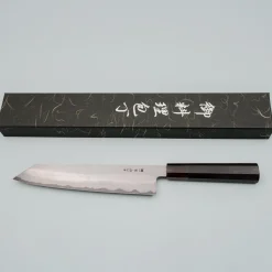 Nakagawa Satoshi Aogami Etched Damast Ebony Horn Kiritsuke 23 cm