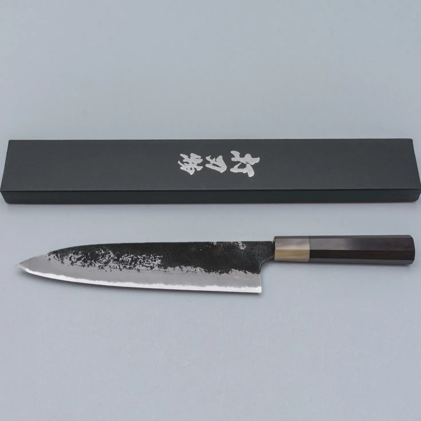 Naoki Mazaki Shirogami #2 Kurouchi African Blackwood Horn Gyuto 24 cm