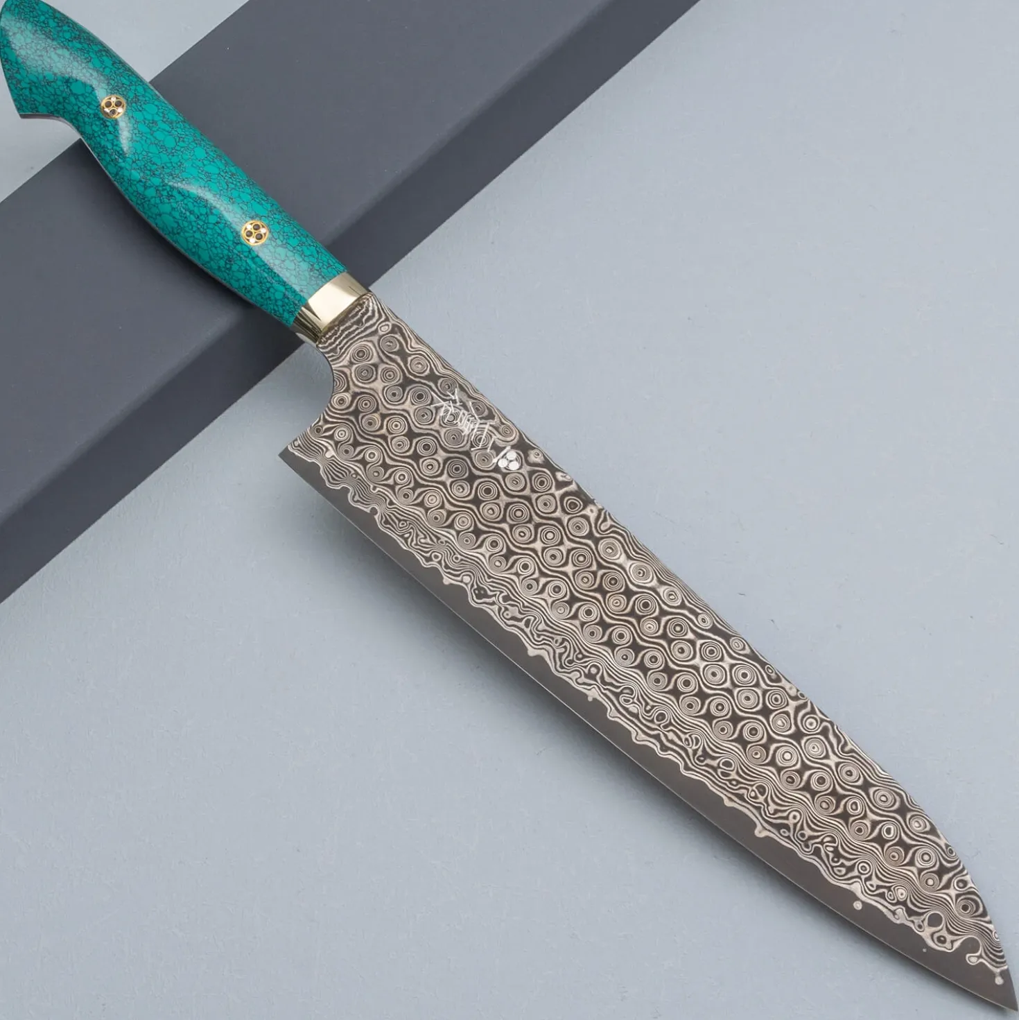 Nigara SG2 Damast Premium Turquoise Gyuto 24 cm