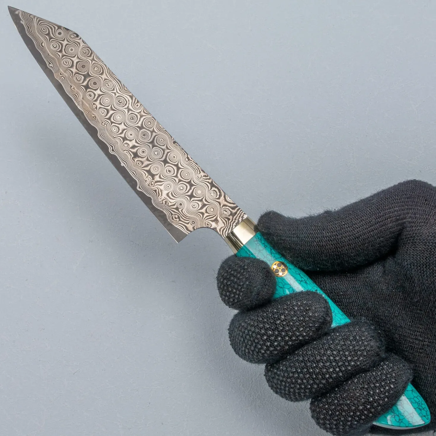Nigara SG2 Damast Premium Turquoise Kiritsuke Petty 15 cm