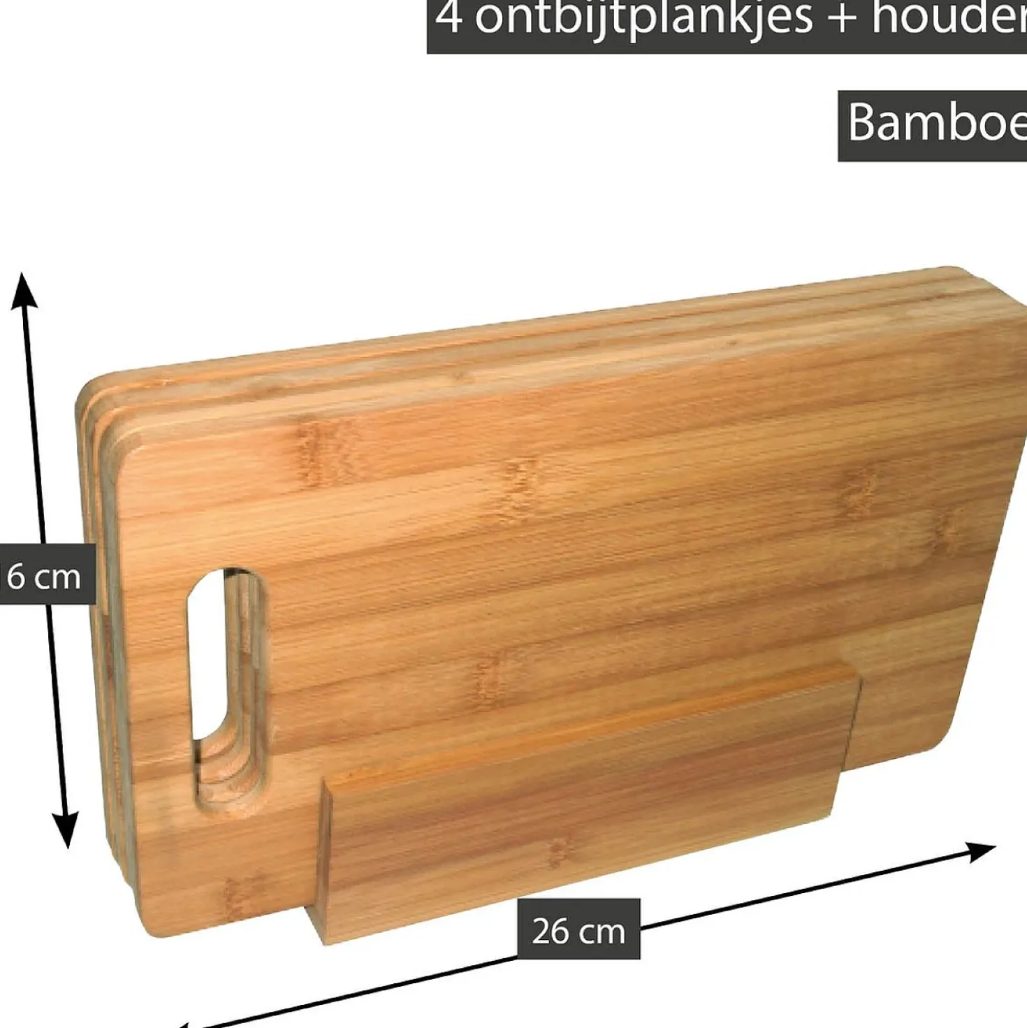 Point Virgule Bamboe Ontbijtplankjes 4 Stuks in houder