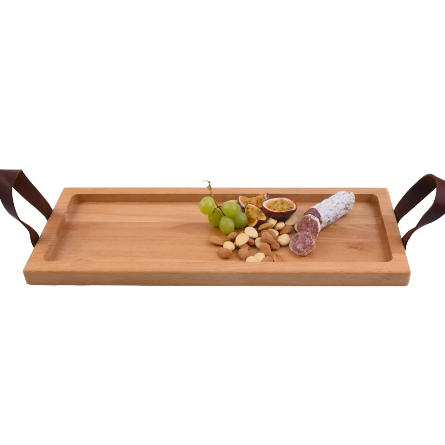 Puur Hout Serveerplank Beuken Met Leren Handgrepen (48 x 19.5 cm)