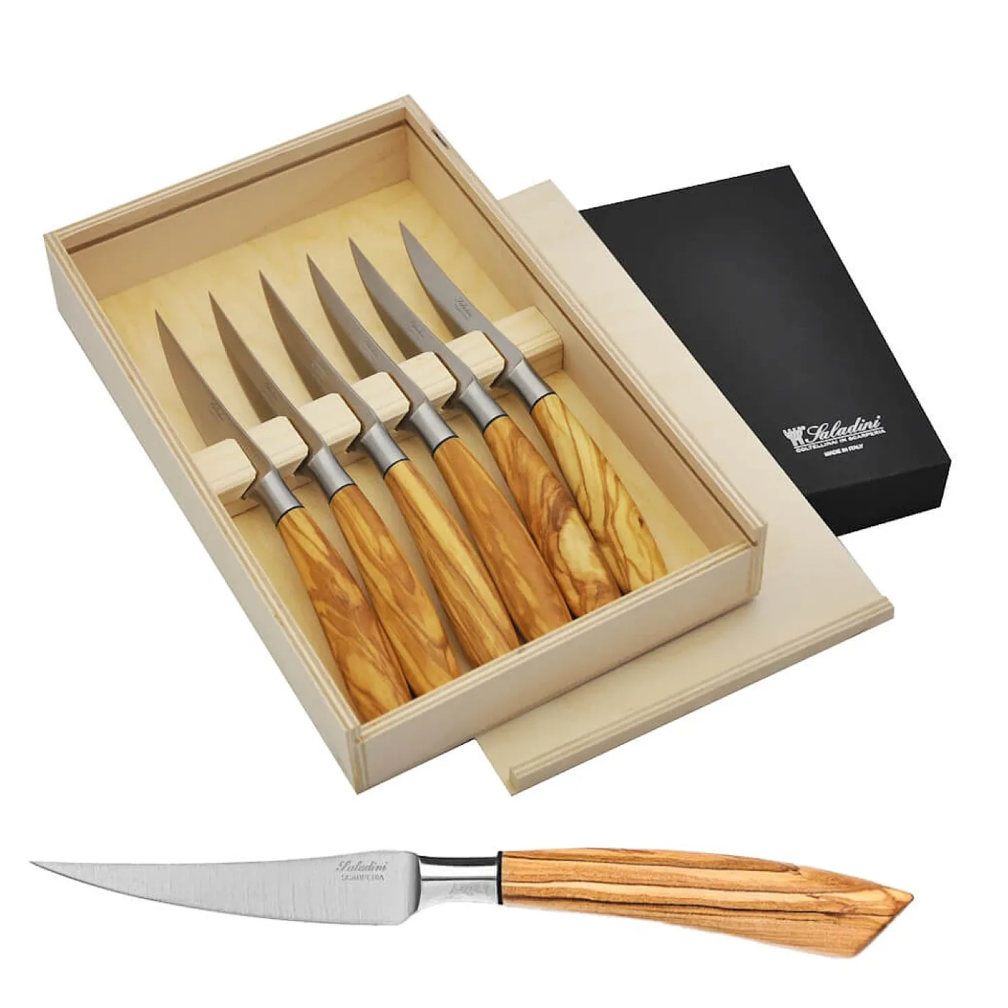 Saladini Steakmessen Olijfhout (6 stuks)