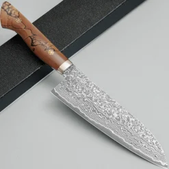 Shigeki Tanaka SG2 Damascus Spalted wood Santoku 18 cm