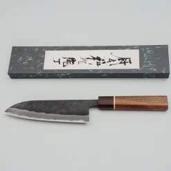 Shiro Kamo Aogami Super Kurouchi Walnut Ring Santoku 16.5 cm