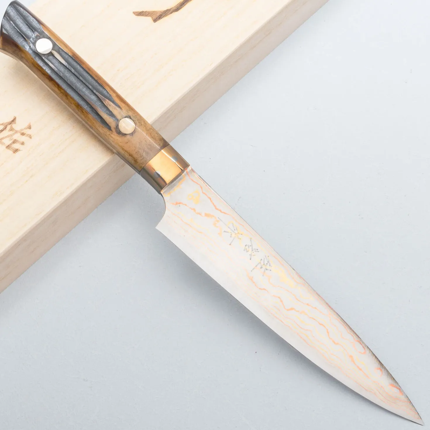 Takeshi Saji Aogami #2 Rainbow Cowhorn Petty 13 cm