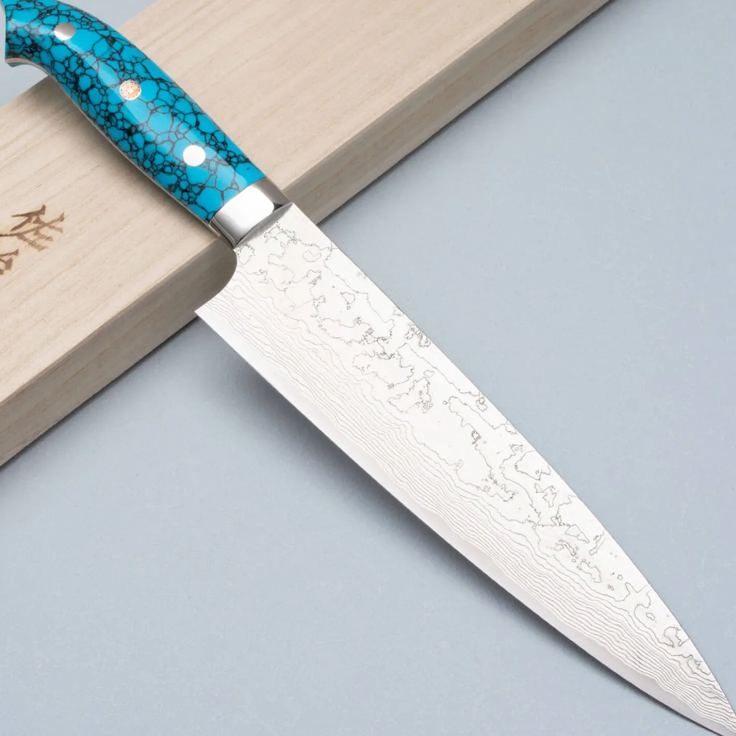 Takeshi Saji R2 Damast Turquiose Gyuto 21 cm