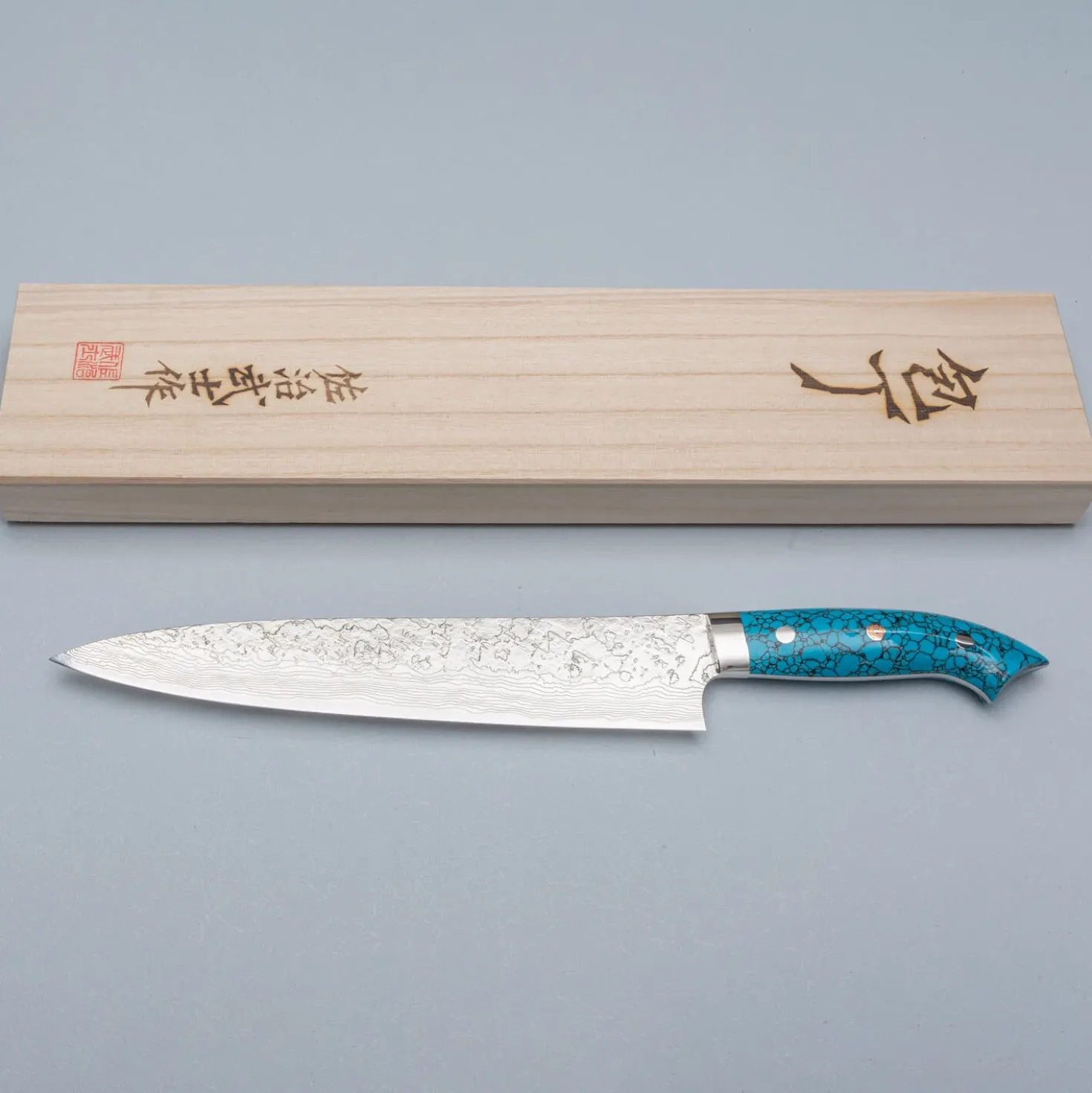Takeshi Saji R2 Damast Turquiose Sujihiki 24 cm