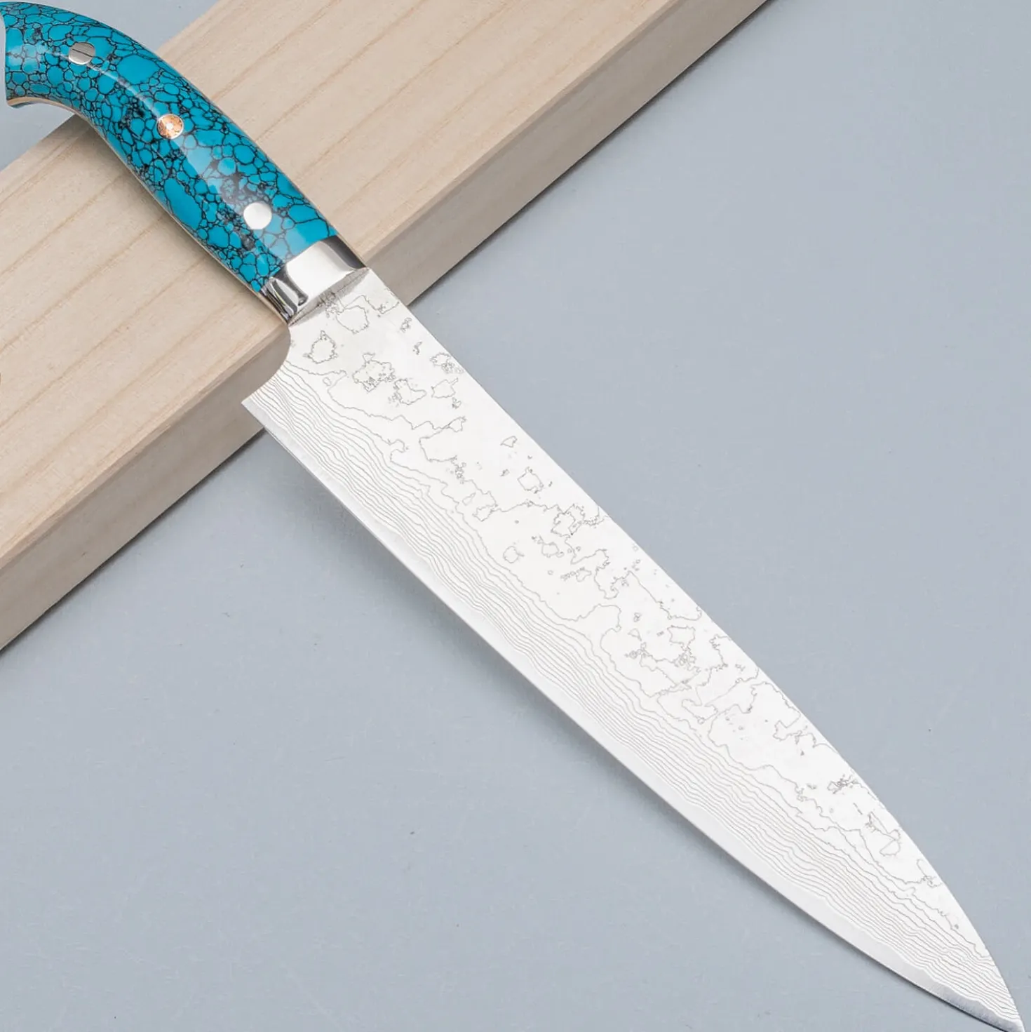 Takeshi Saji R2 Damast Turquiose Sujihiki 24 cm