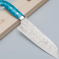 Takeshi Saji R2 Damast Turquiose Santoku 18 cm