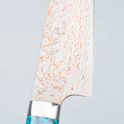 Takeshi Saji VG10 Rainbow Damast Turquiose Gyuto 21 cm
