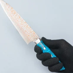 Takeshi Saji VG10 Rainbow Damast Turquiose Gyuto 21 cm