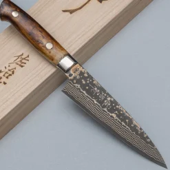 Takeshi Saji VG10 Rainbow Etched Cowhorn Petty 13 cm