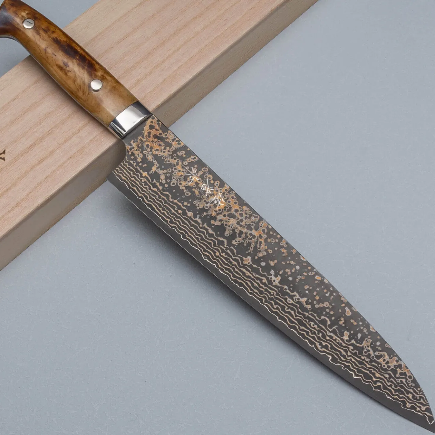 Takeshi Saji VG10 Rainbow Etched Cowhorn Gyuto 24 cm