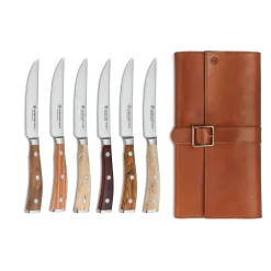 Wusthof Ikon Steakset + Lederen Messenmap