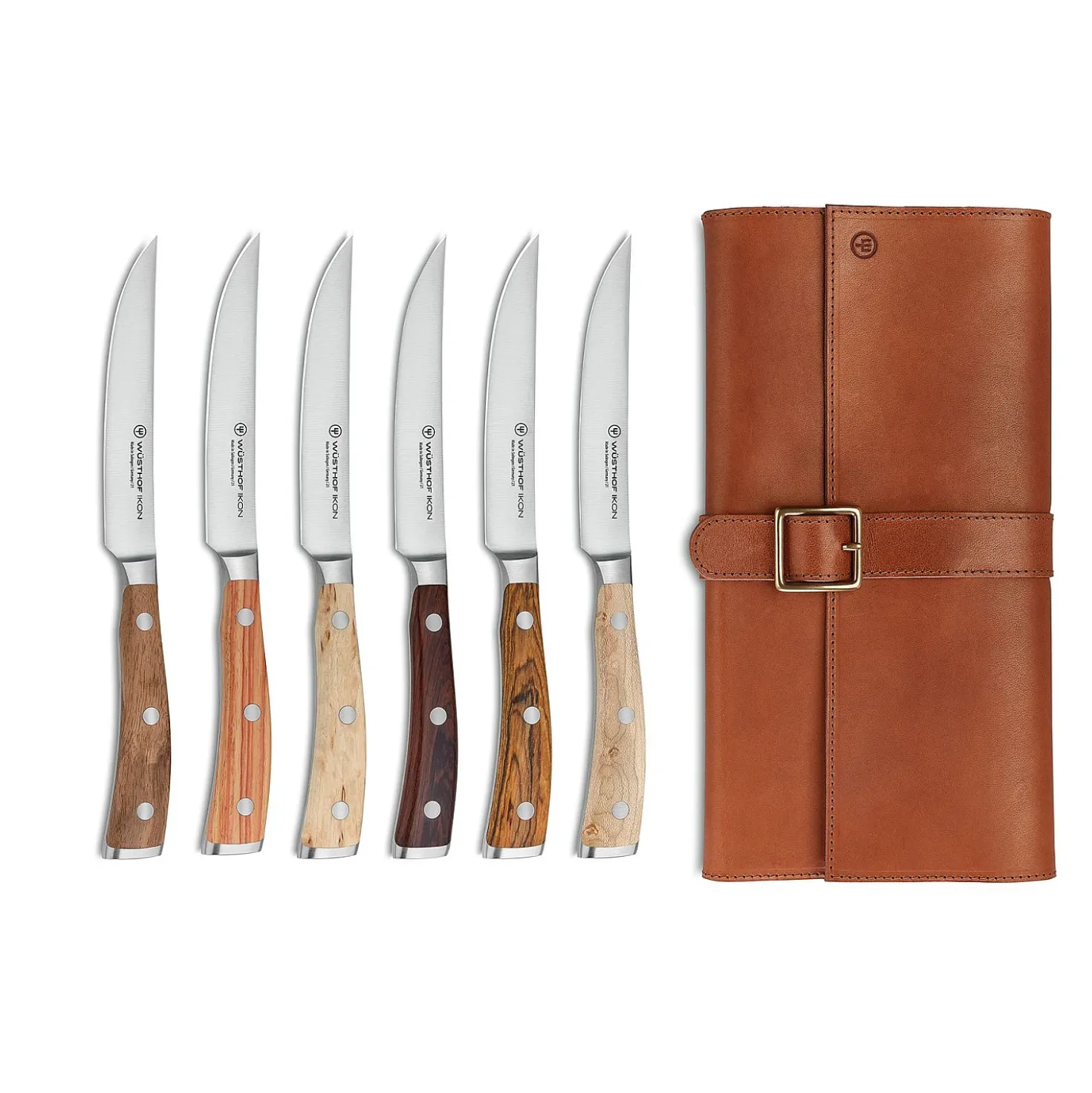 Wusthof Ikon Steakset + Lederen Messenmap