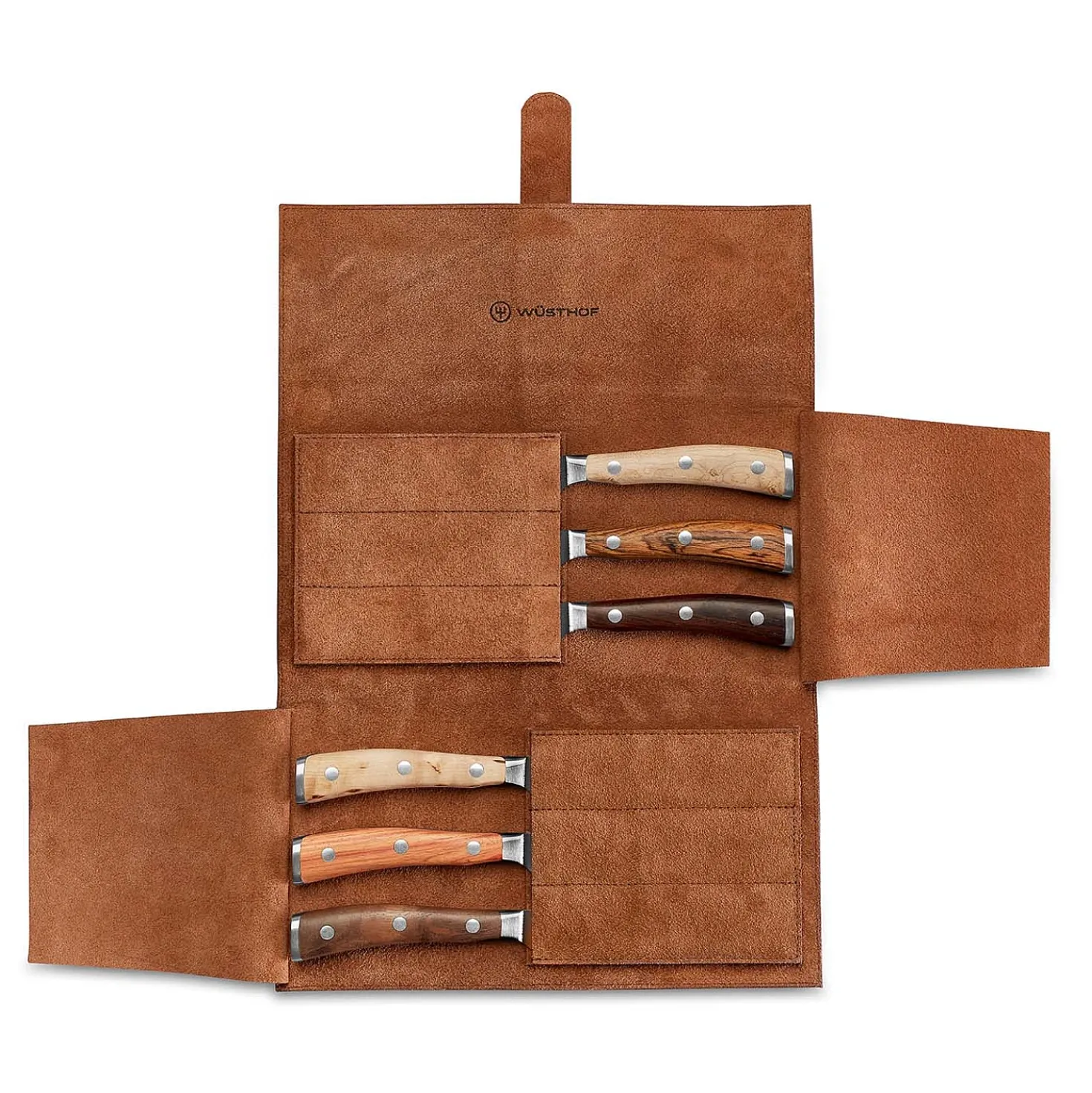 Wusthof Ikon Steakset + Lederen Messenmap