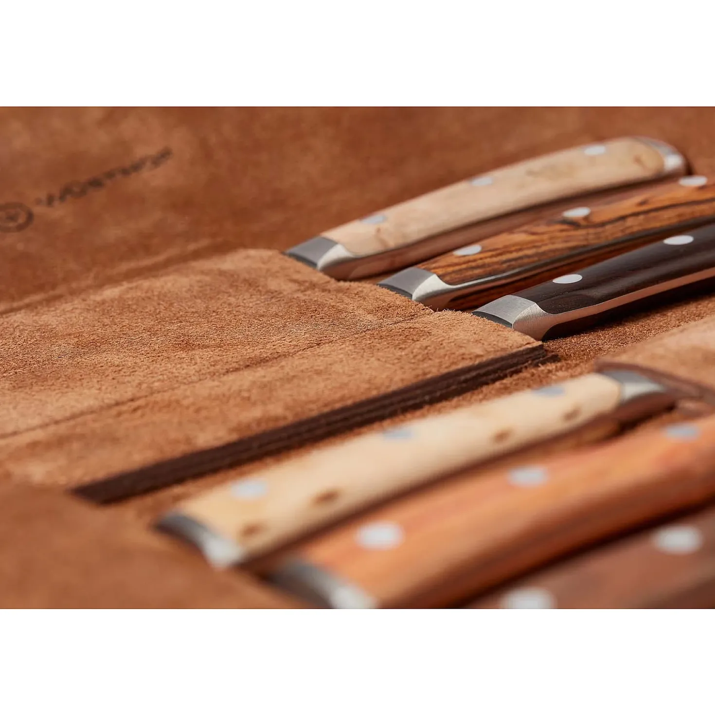 Wusthof Ikon Steakset + Lederen Messenmap