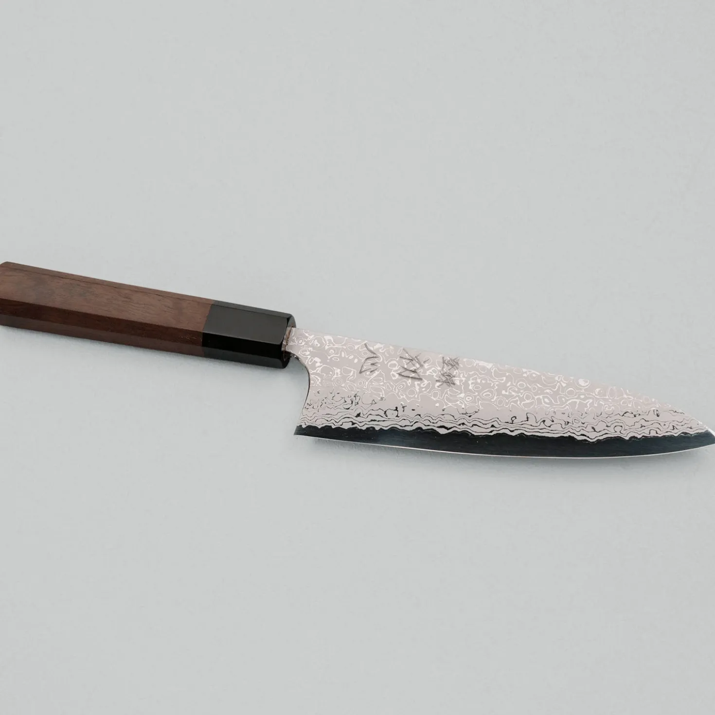 Yauji Yoshihiro Aogami #2 Damast Single Bevel Santoku 16.5