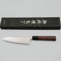 Yauji Yoshihiro Aogami #2 Damast Single Bevel Santoku 16.5