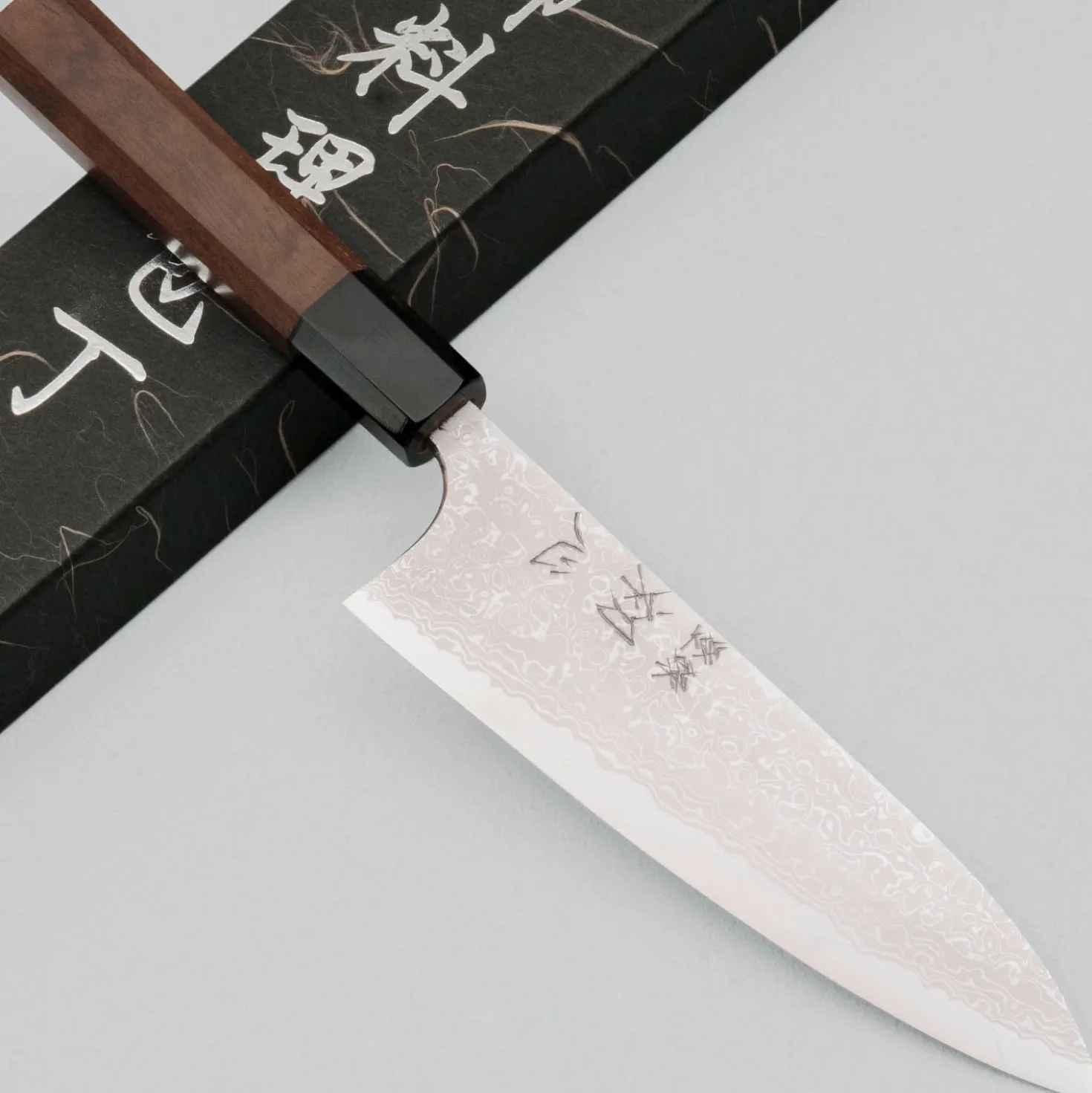Yauji Yoshihiro Aogami #2 Damast Single Bevel Santoku 16.5